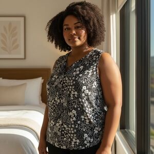 Torrid Harper Black White Floral Lace-Up Blouse 1X – Boho Minimalist Aesthetic